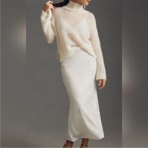 Anthropologie endless rose Sequin White Maxi Skirt